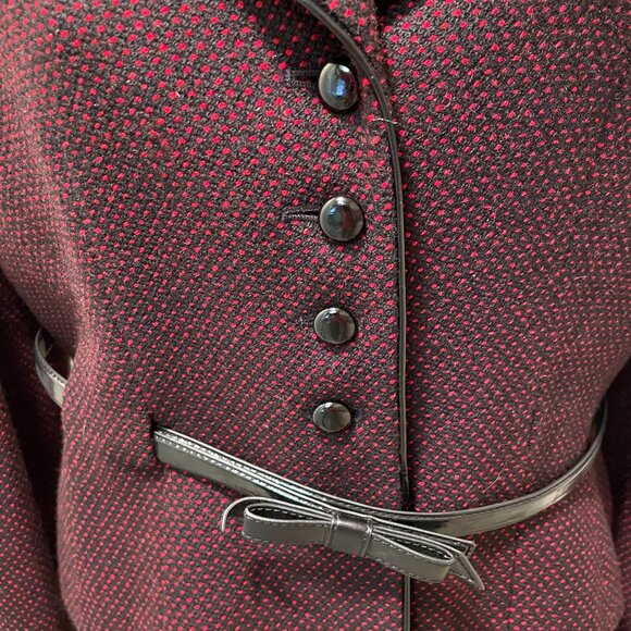 TAHARI SKIRT SUIT RED AND BLACK WOOL BLEND JACKET BLACK SKIRT SIZE 14 - Picture 4 of 16